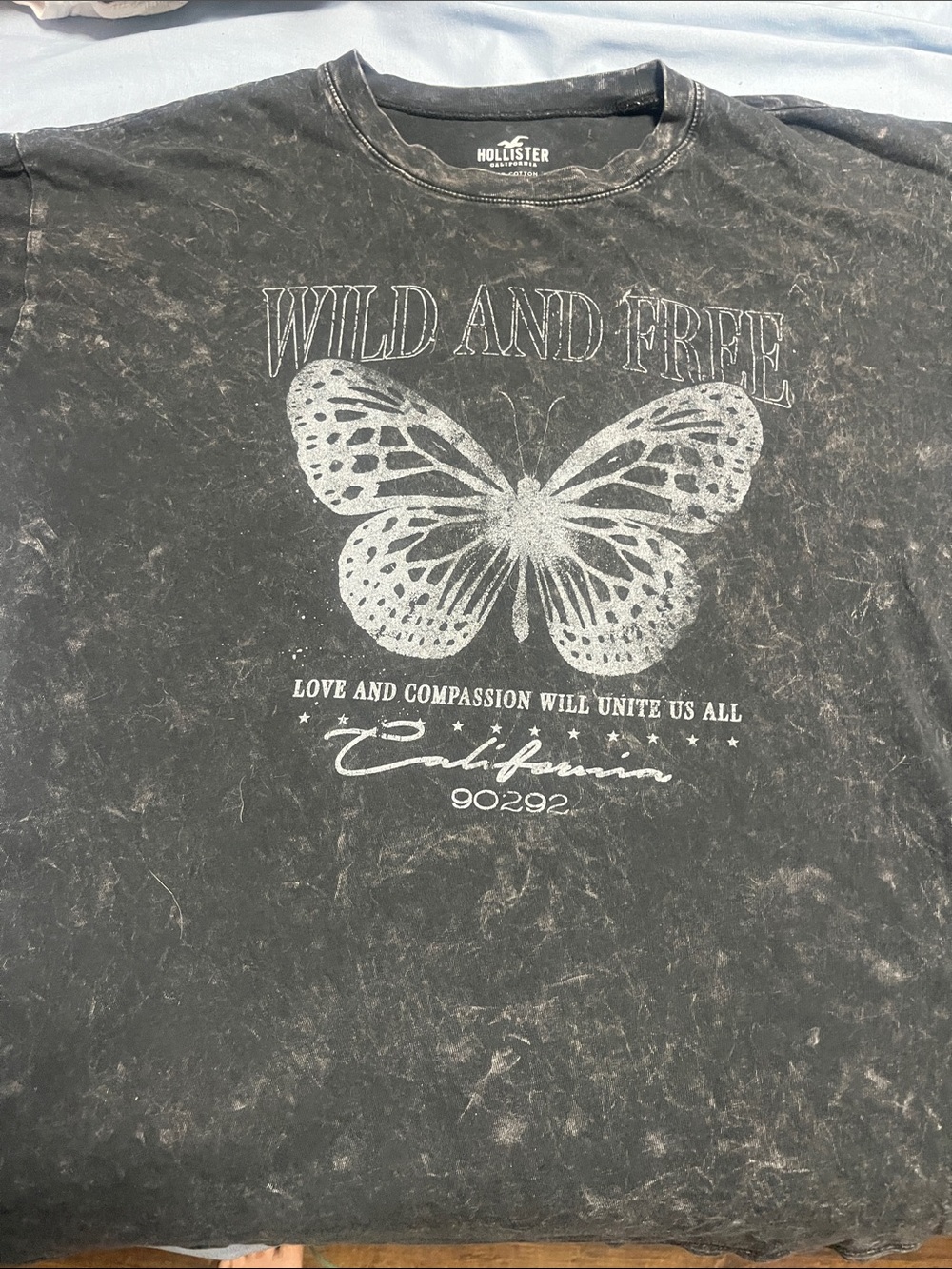 Hollister Black 'Wild and Free' Butterfly Graphic Tee